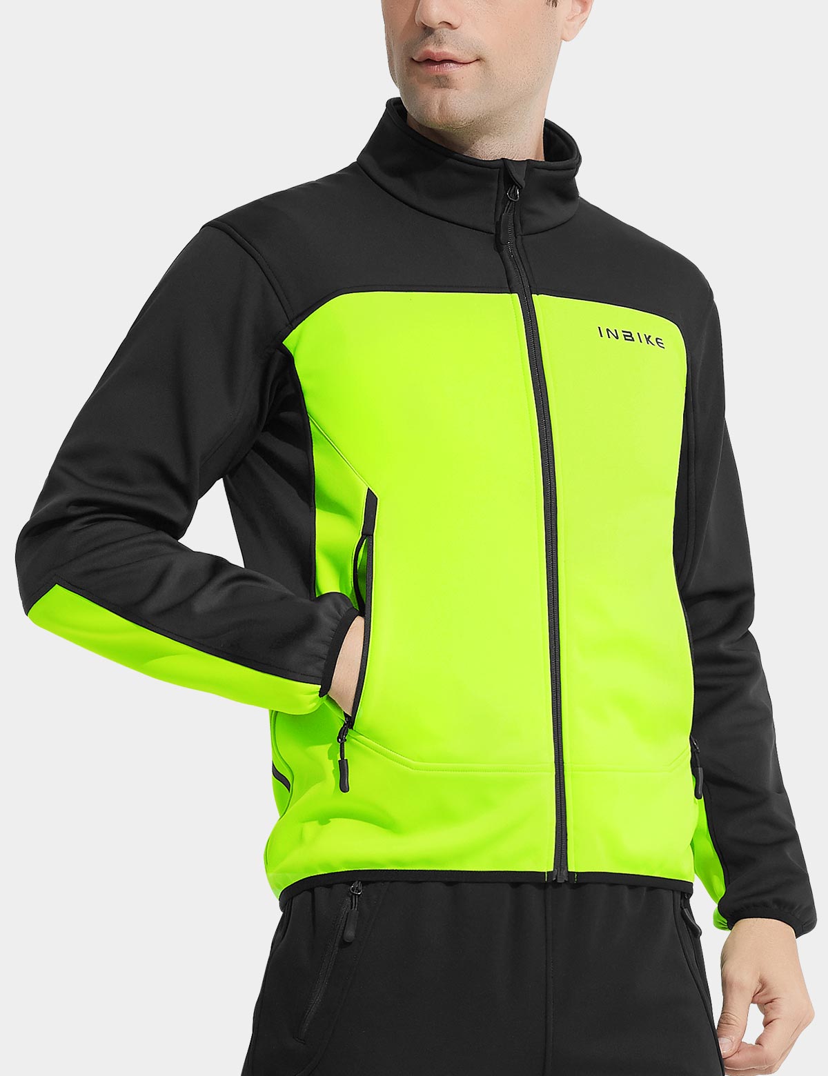 INBIKE Cycling Jacket for Men Running Biking Coat Windbreaker Thermal Fleece Windproof Reflective Cold Weather